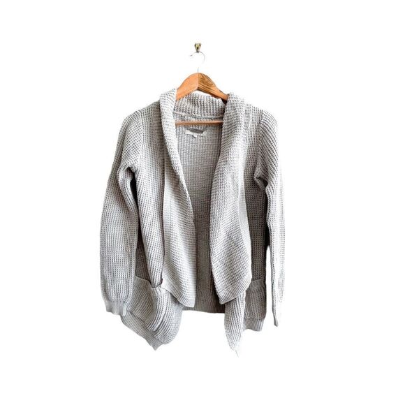 Monk & Lou 100% Cotton Cardigan Light Gray Open Style Sweater Women's XS Pockets - Picture 1 of 10